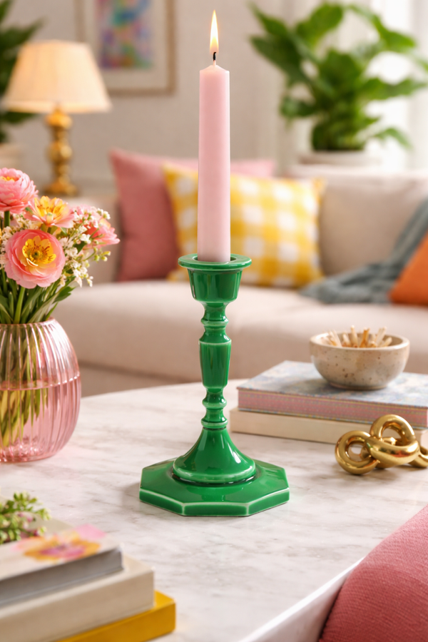 metalen kandelaar Roze/Groen