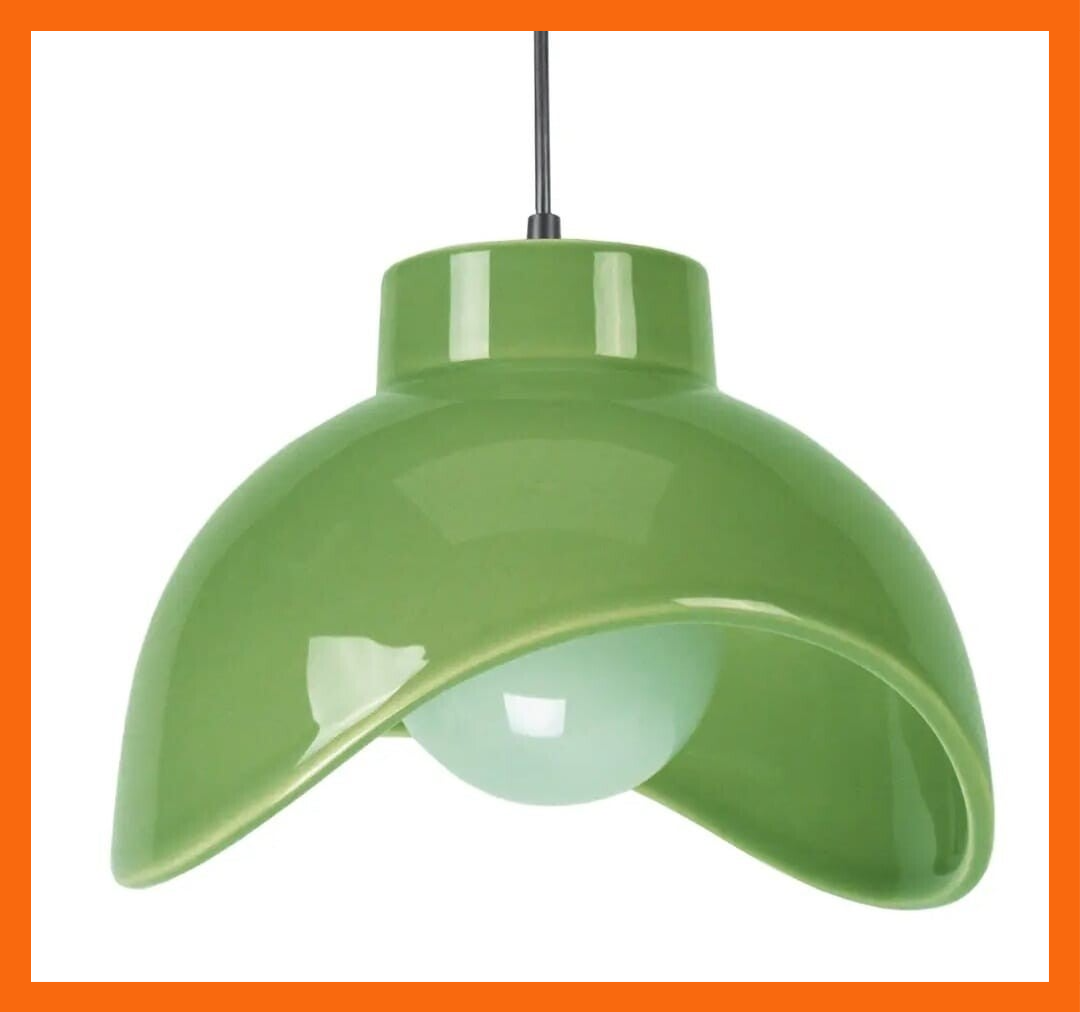 Geglazuurde keramische hanglamp – Groen/ melkglas