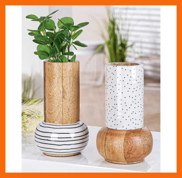 Scandinavische duo vazen – keramiek en hout