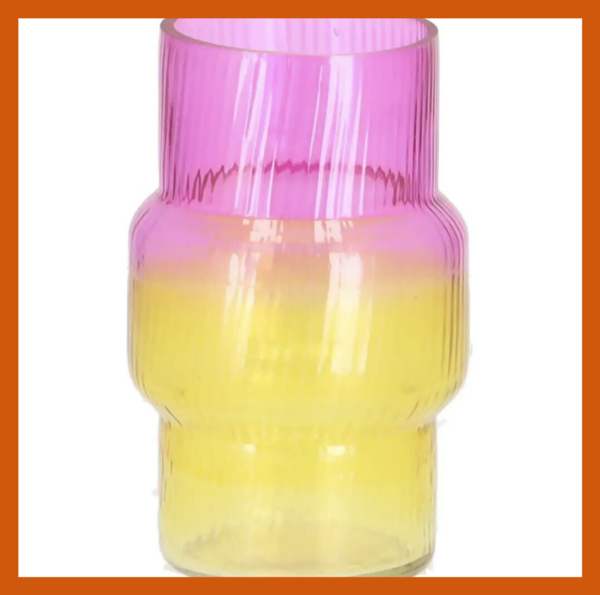 Glasobject – artistieke vaas met geel/roze verloop