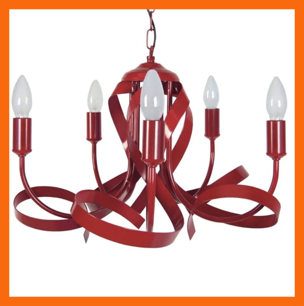 Meerarmige kroonluchter in rood epoxy-metaal