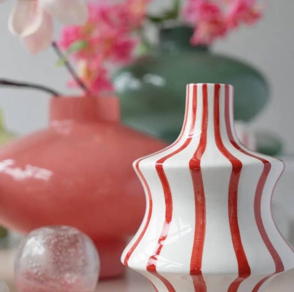 Rizzo - handgeschilderde keramische vaas- rood/wit