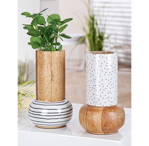 Scandinavische duo vazen – keramiek en hout