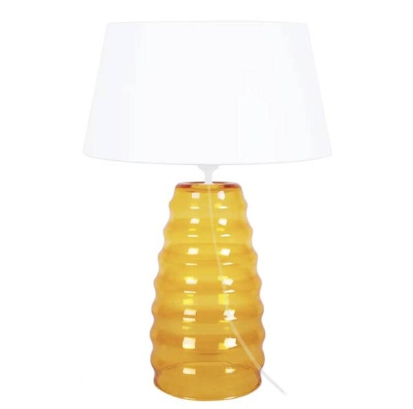 Tafellamp van handgeblazen glas met stoffen kap