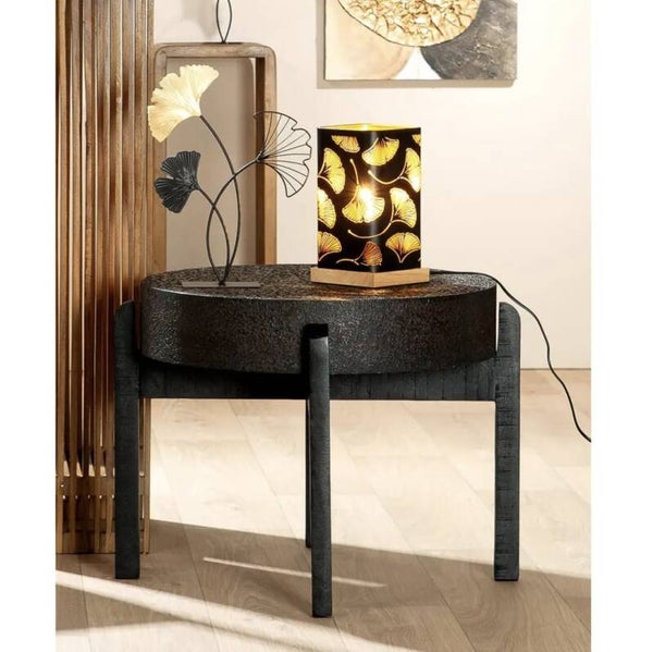 Ronde bijzettafel van zwart metaal