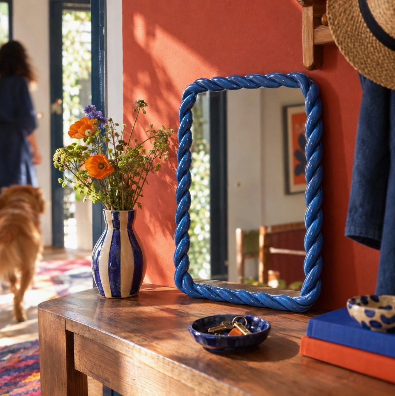 Blue twist - retrospiegel met gedraaide rand | Blauw