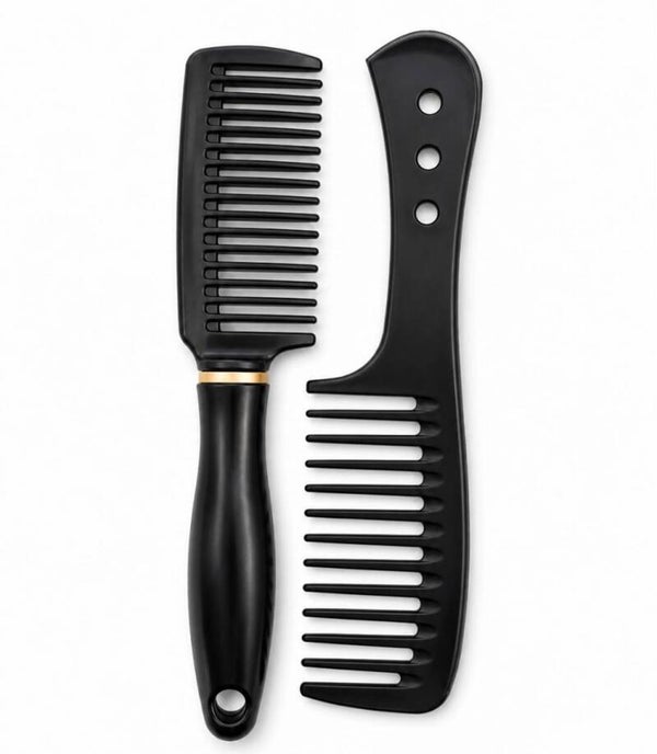 COCHO Professionele Kammenset (2-delig) – Grove Haarkam & Kam met Handvat – Zwart
