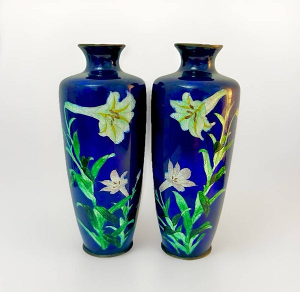 Antique pair of Meiji Japanese Cloisonne Ginbari Vases Signed Ota Toshiro or Jinnoei  🔴SOLD🔴