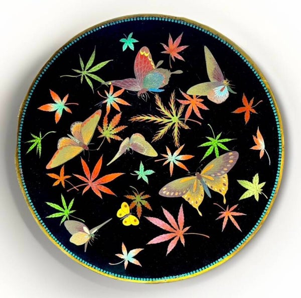 A Fine Japanese Cloisonne plate with Butterflies and Autumn Leaves  🔴SOLD🔴