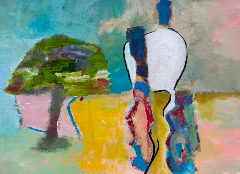 Uitzicht op boom - acryl op papier 50 x 70 cm 