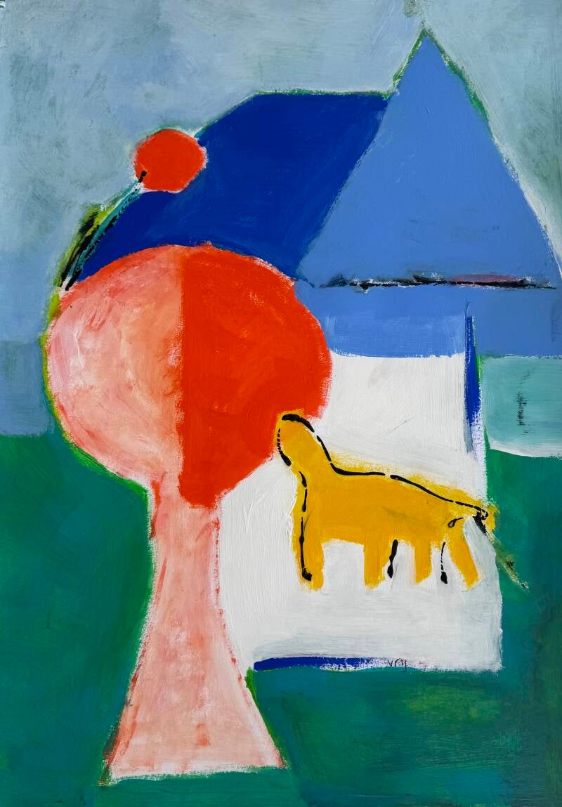 Boerderij - acryl op papier 70 x 50 cm 