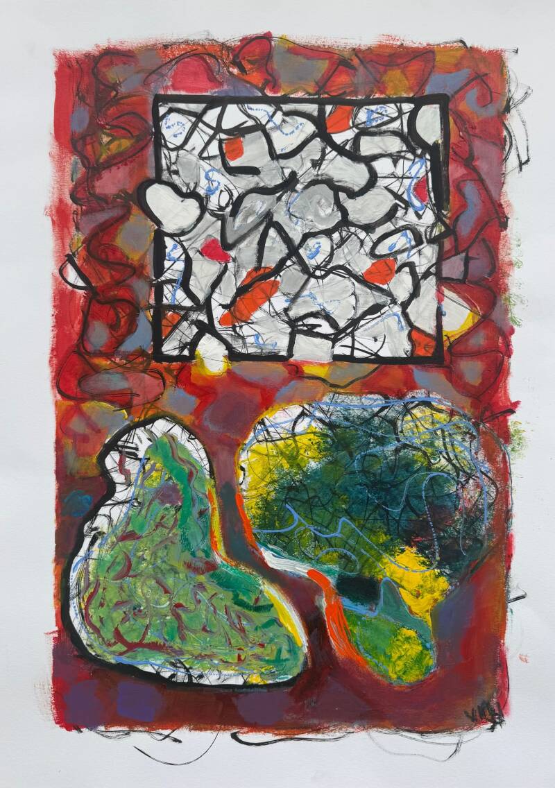 Migratie - acryl op papier 70 x 50 cm 