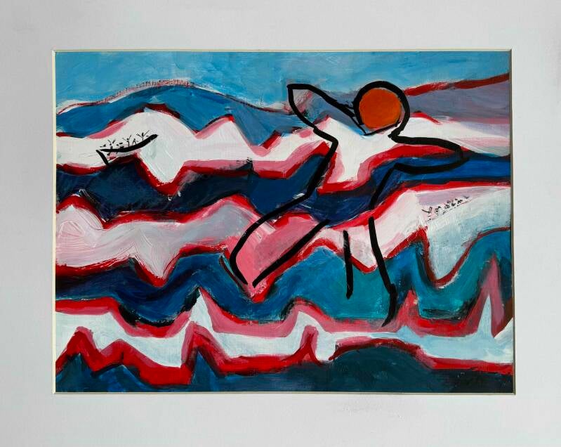 Bootvluchteling - acryl op papier 30 x 40 cm 