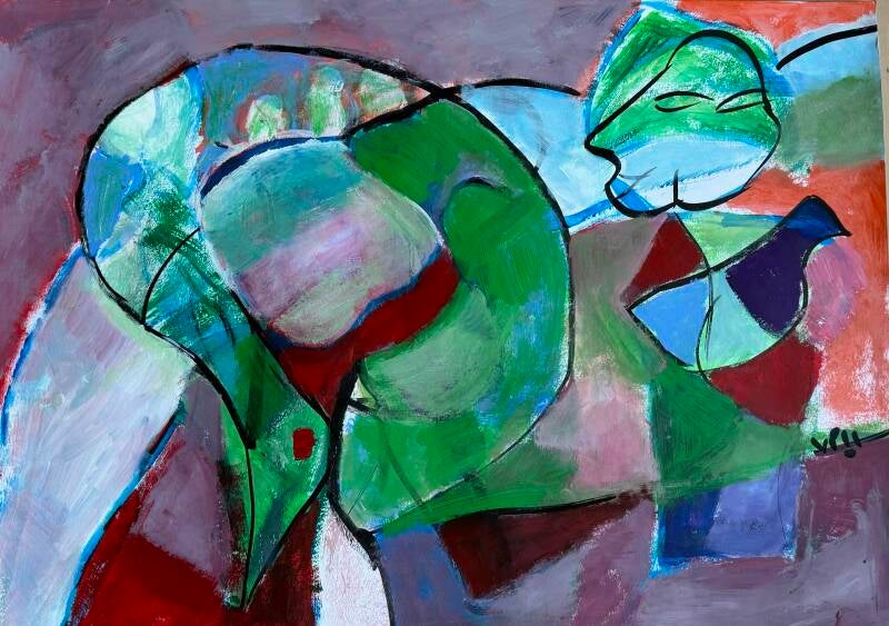 Zwanenzang - acryl op papier 50 x 70 cm 