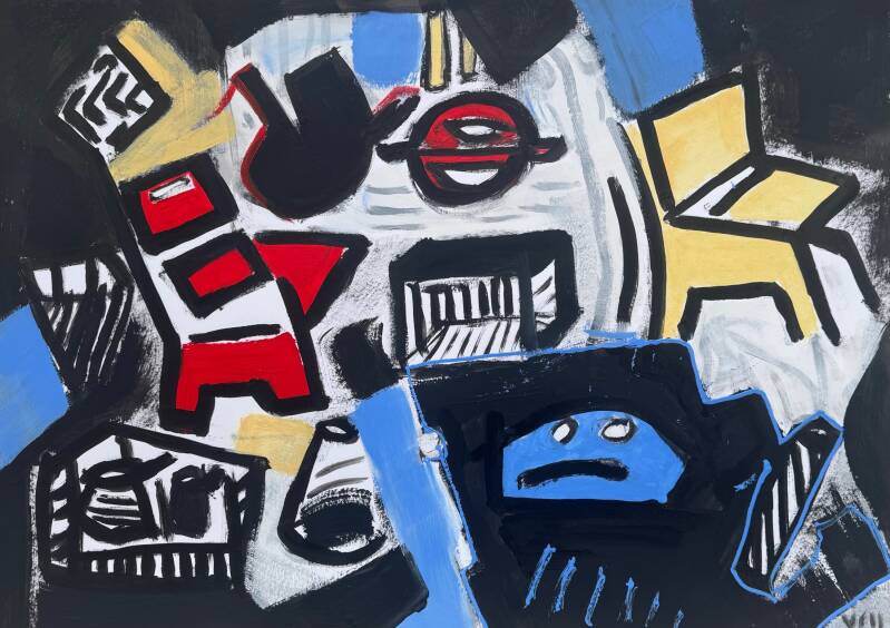 Op Kamers - acryl op papier 50 x 70 cm 