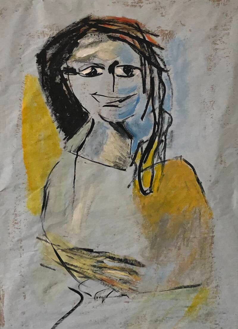 Monal Lisa - acryl op papier 90 x 70 cm 