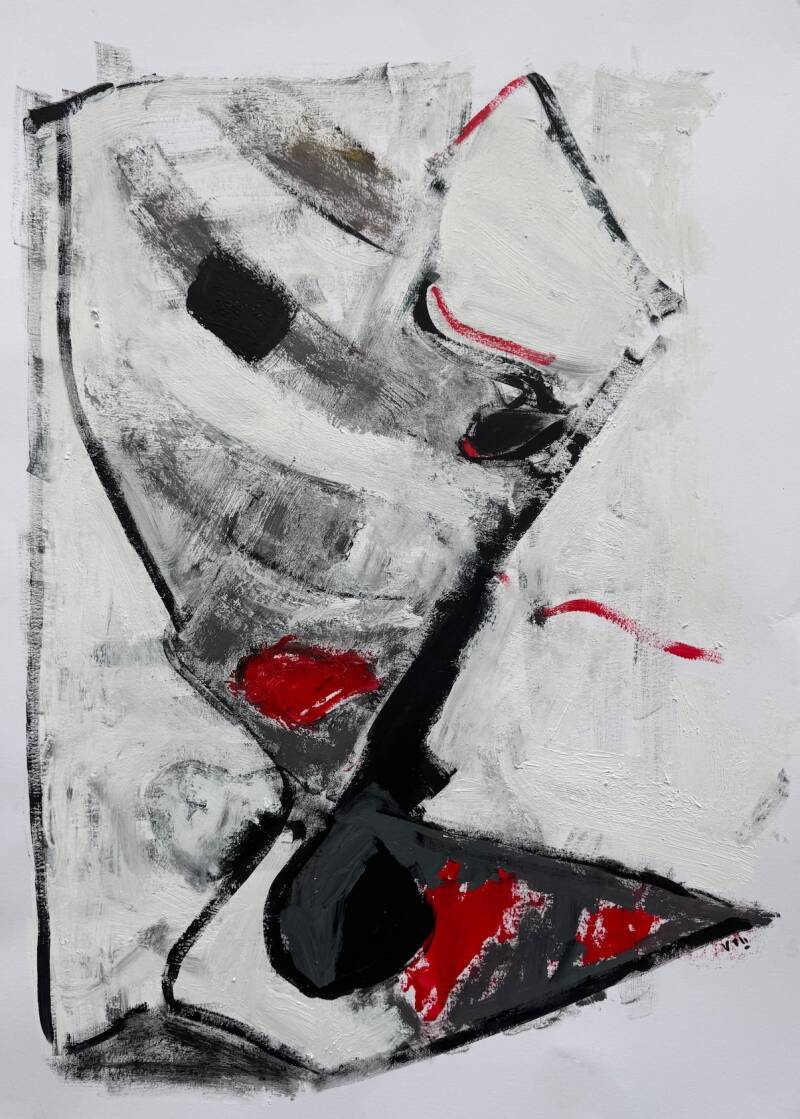Rode Lijn - acryl op papier 70 x 50 cm 