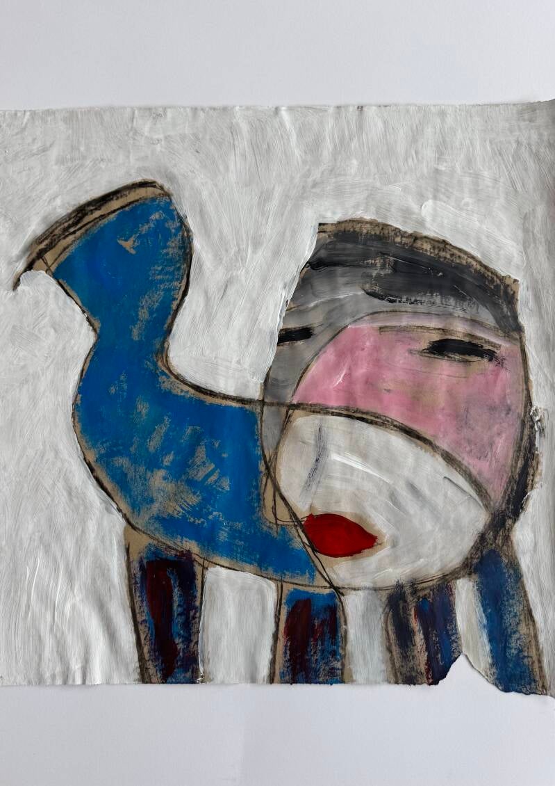Soulbird - acryl op papier 50 x 50  cm
