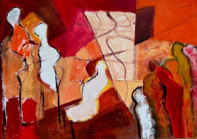 Getuigen - acryl op papier 50 x 70 cm