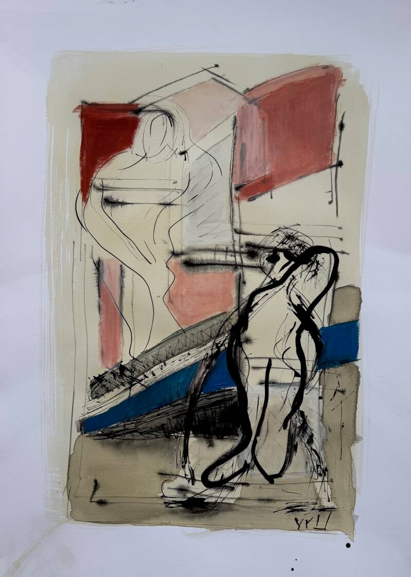 Rafelrand - acryl op papier 70 x 50 cm 