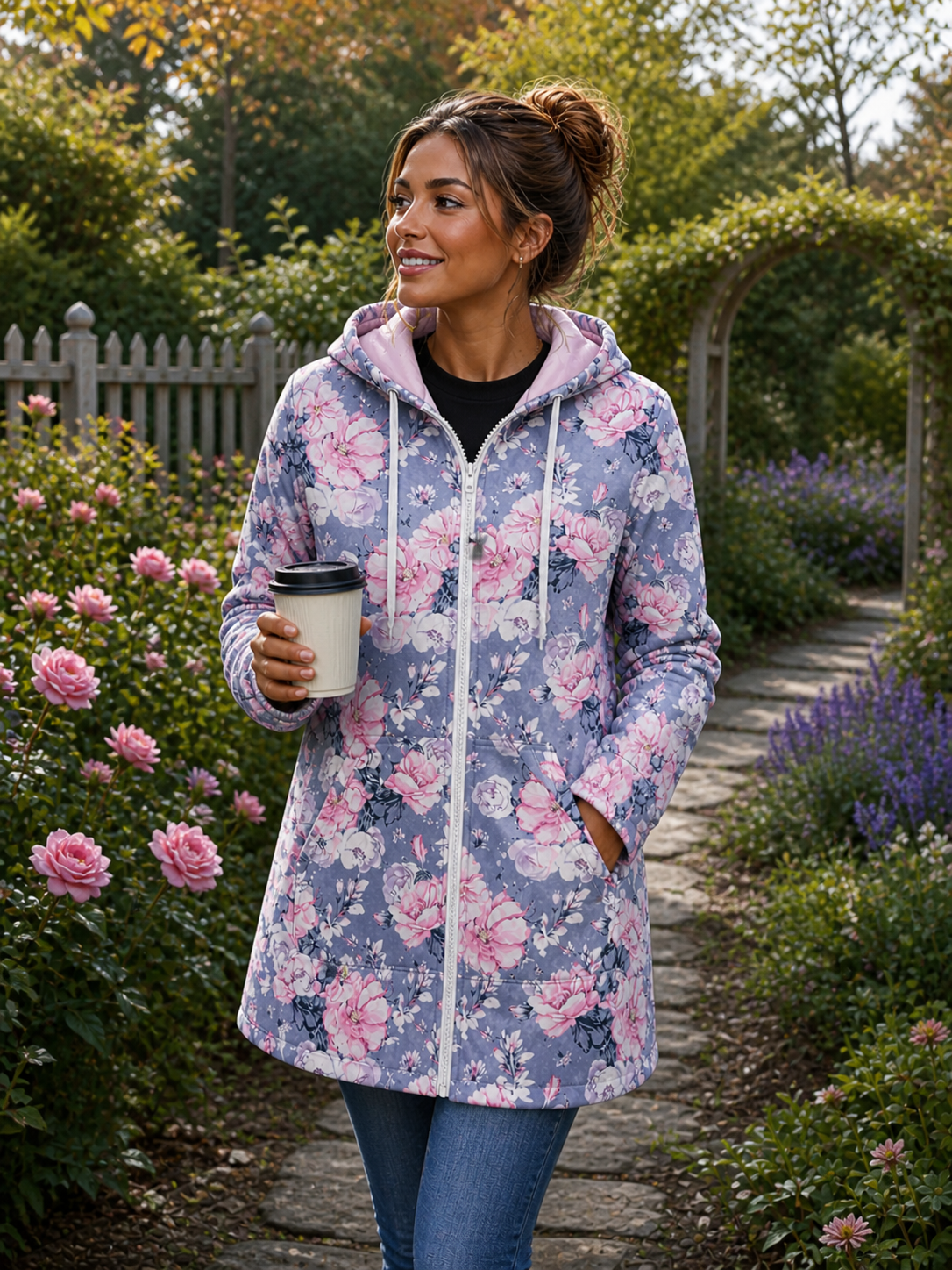 Pink Roses Water Repellent Windbreaker
