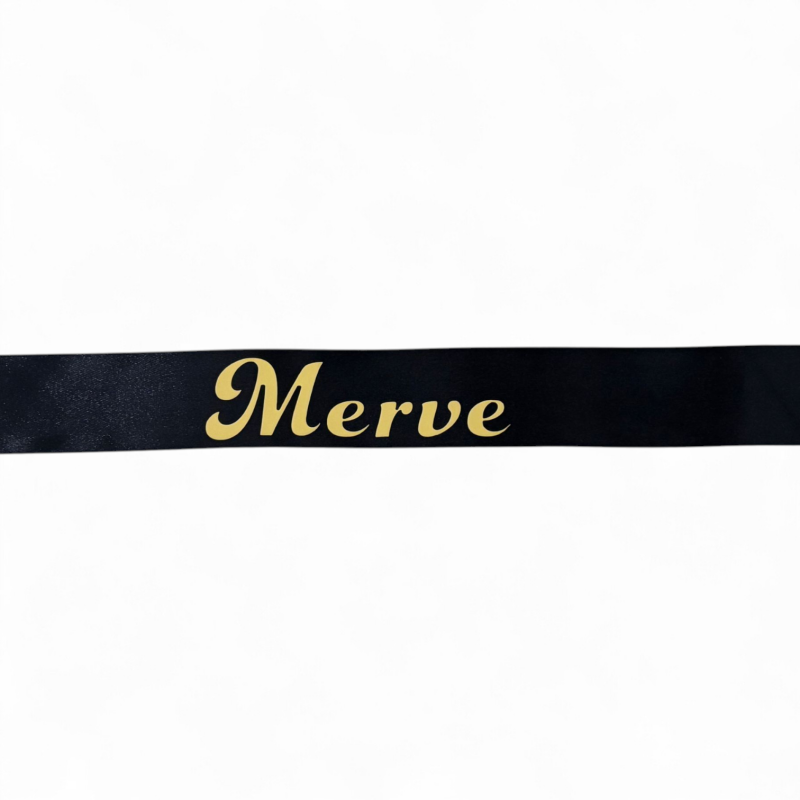 Gepersonaliseerd Satijnen Lint met tekst (zwart)