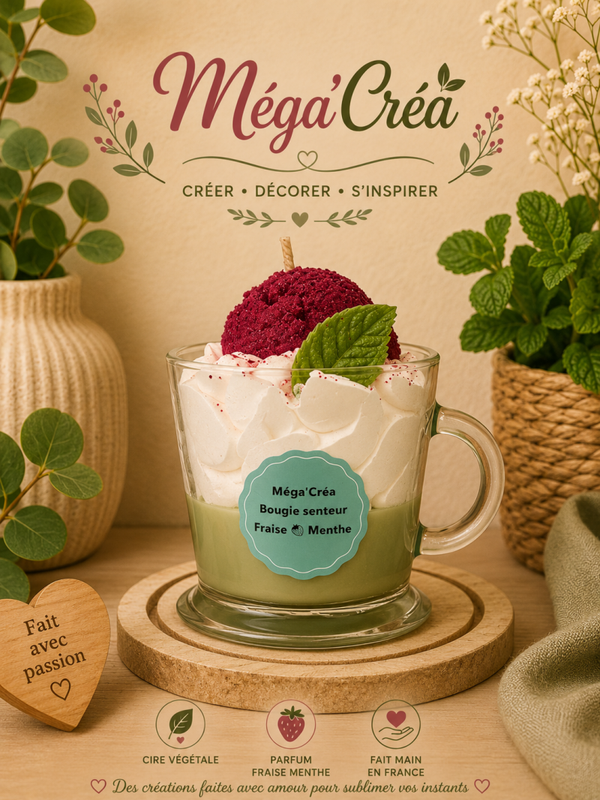 🍓🌿 BOUGIE GOURMANDE FRAISE ET MENTHE