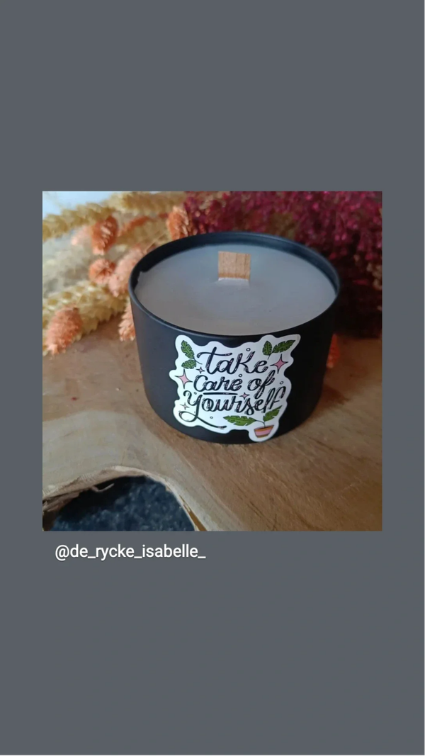 Self-made kaarsen ( Spreuk: Take care of Yourself )