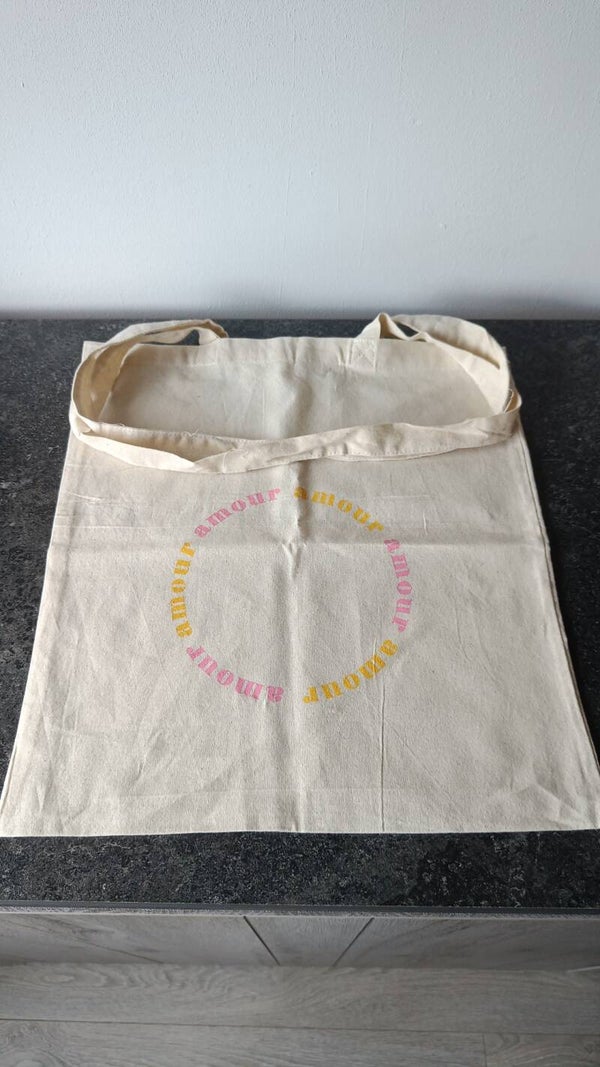 Totebag amour amour ( geel/roze)