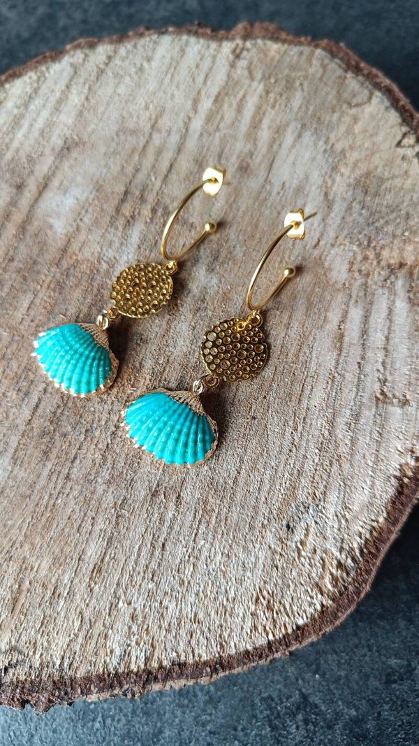 Oorbellen#schelp#turquoise
