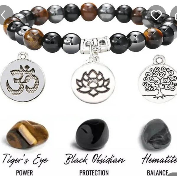 Armbandje ( tijgeroog,Obsidian, hematite)