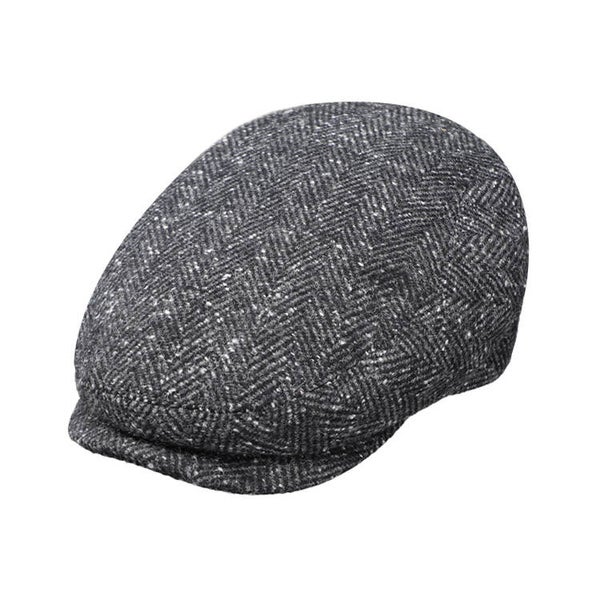 Platte winter pet Flatcap Wollmix visgraat Fiebig antraciet