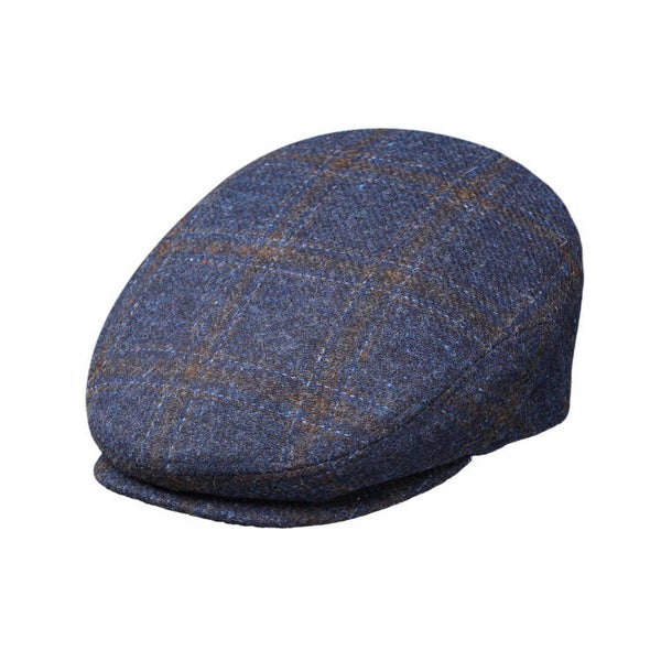 Flatcap winter pet wol met patroon blauw