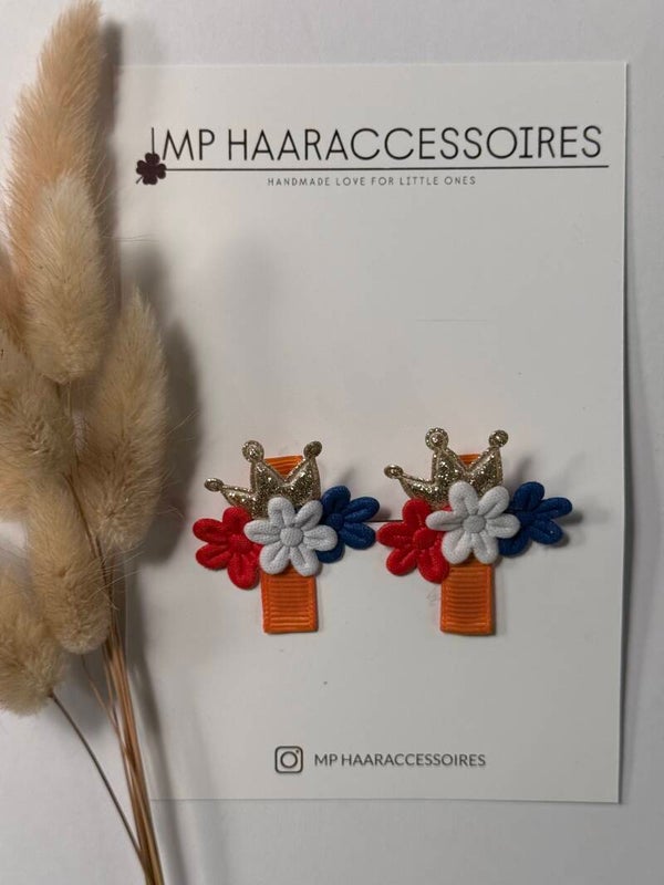 Koningsdag Haarspeldjes met kroon mini