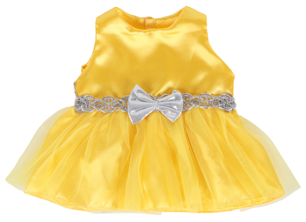 Geel kleedje met zilveren strik