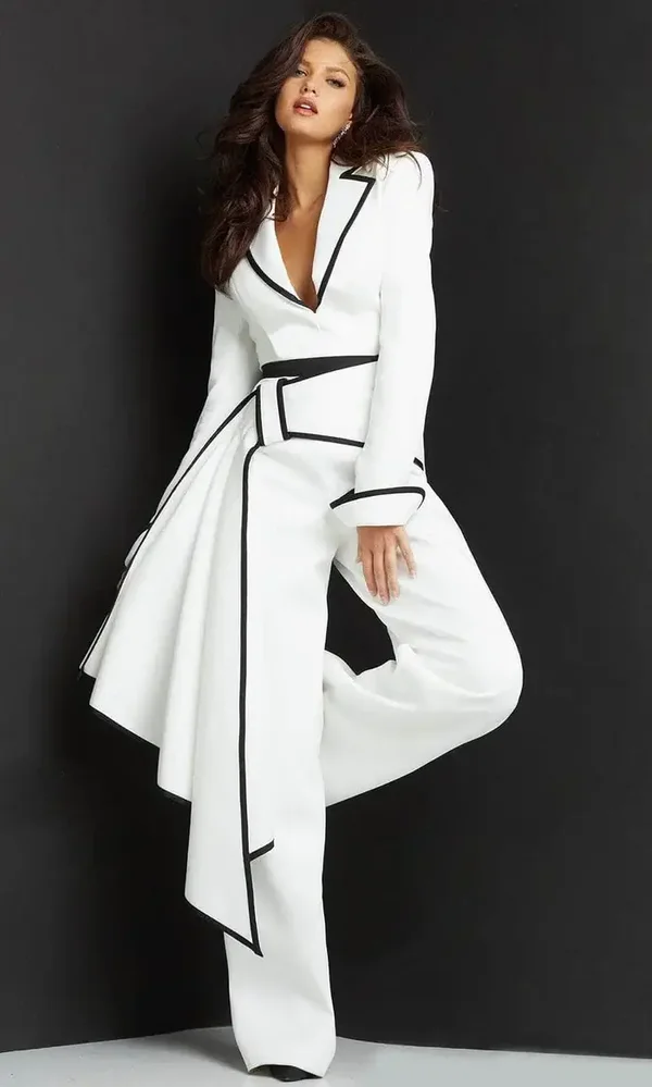 Sidelove 4456 - Collared V-Neck Formal Jumpsuit