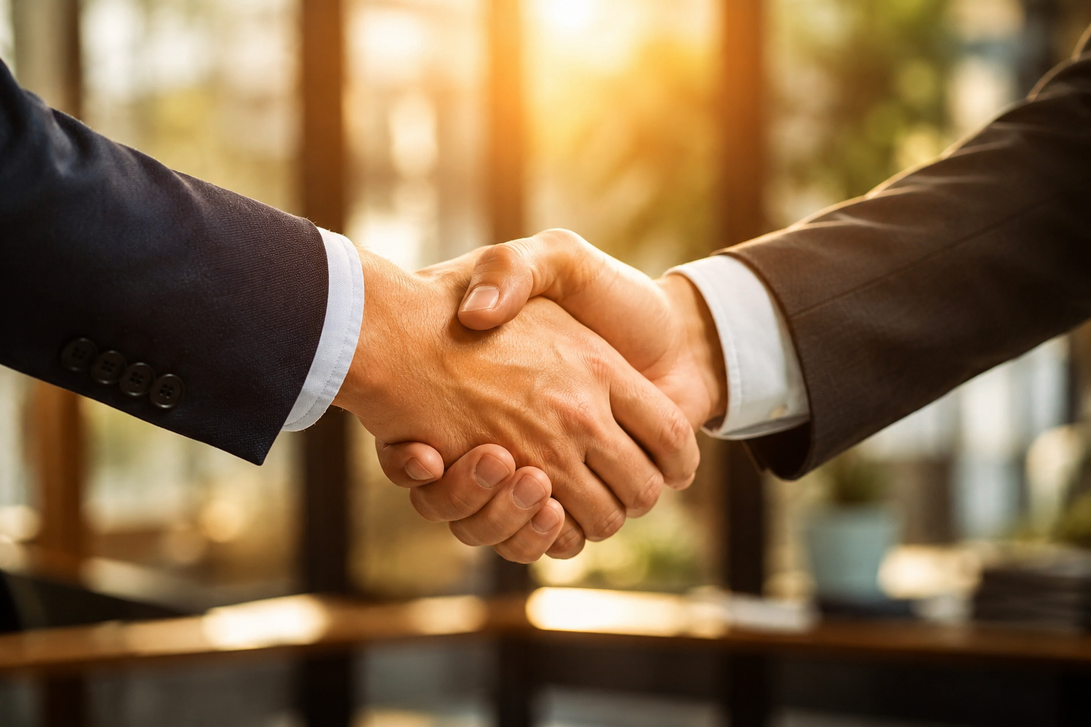 Due imprenditori che si stringono la mano per avviare una collaborazione tra aziende complementari
