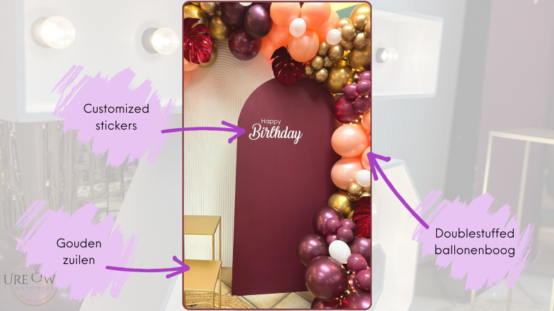 Zuilen, customized stickers, doublestuffed ballonenboog in Rotterdam