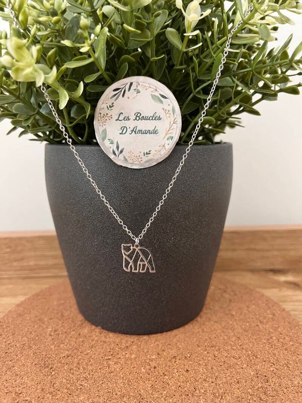 Collier argenté ours origami