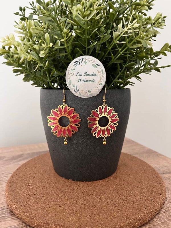 Boucles fleur rose poudrée dorée acier inox