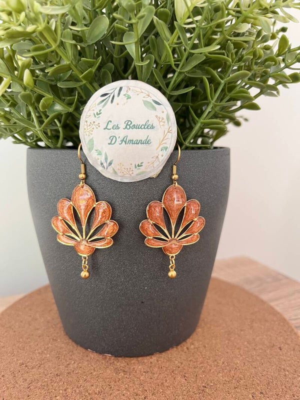 Boucles marron nacré doré acier inox