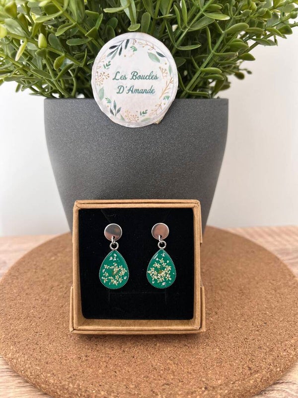 Boucles florales gouttes carotte sauvage argenté