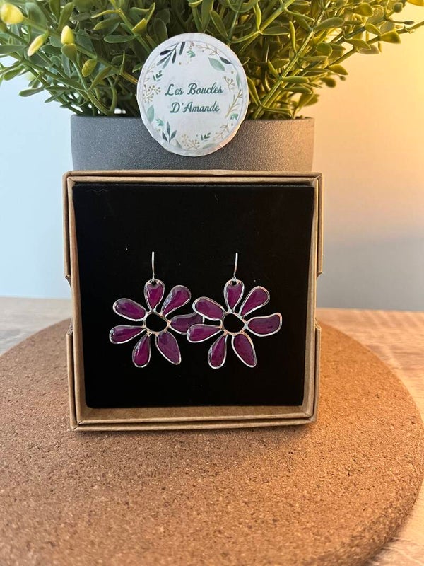 Boucles fleurs pivoine argentée