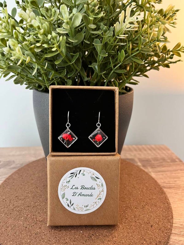 Boucles florales octogonales coquelicots argentés