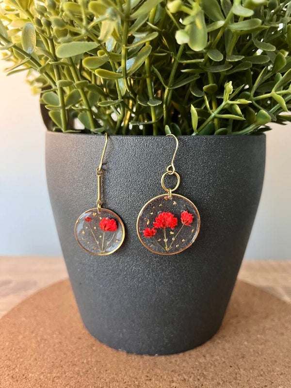 Boucle florale Asymétrique coquelicots dorées grand modèle