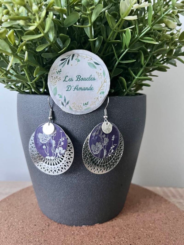 Boucles rosaces bleu mauve argenté