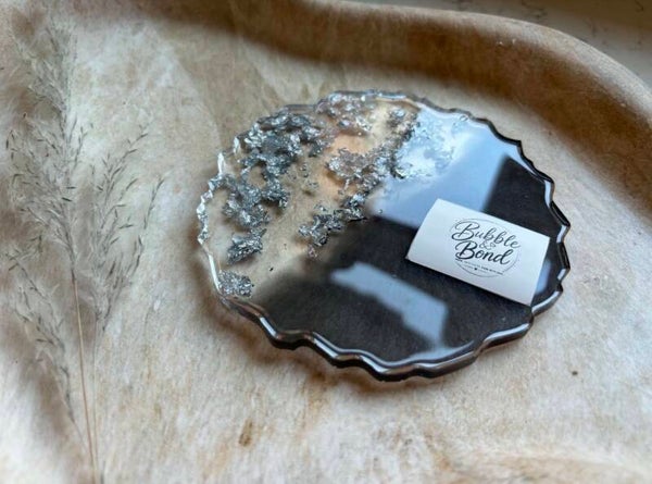 Black and silver large coaster