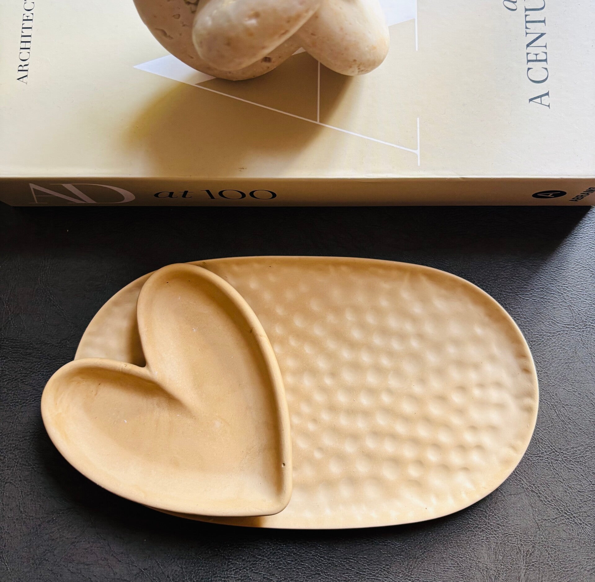Stone Heart & Oval Trinket Tray Set