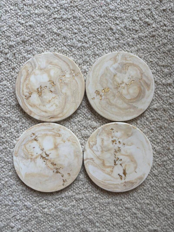 Sand and Marble Golf Leaf Coasters (Set of 4)