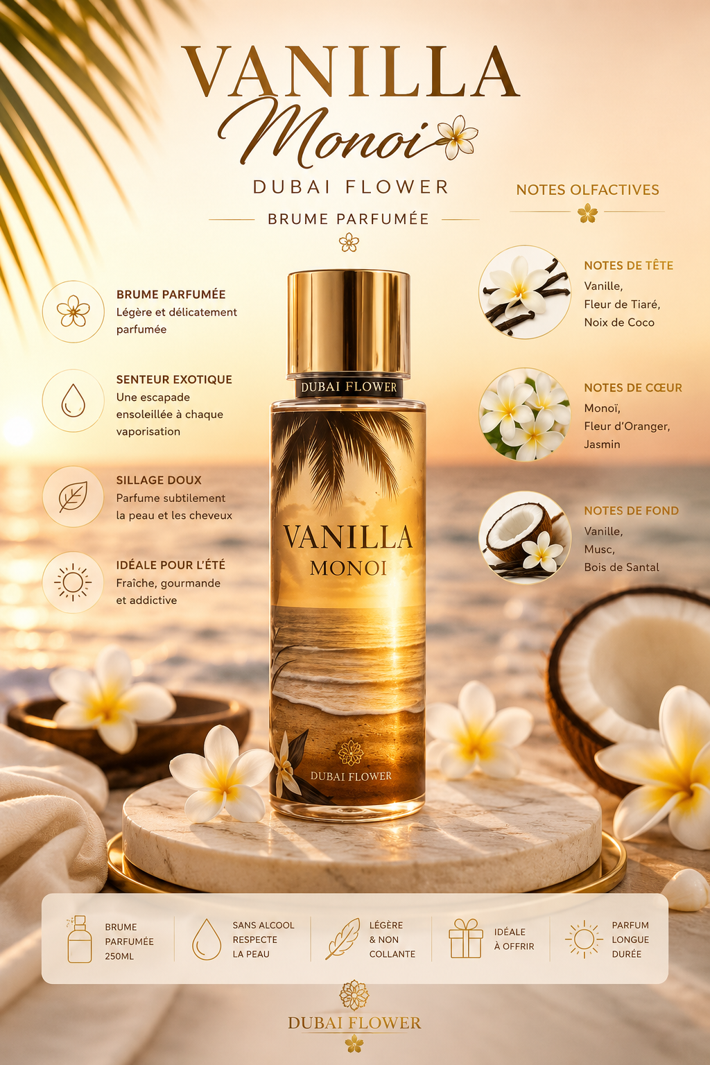 Brume Parfumée Vanilla Monoï – 250 ml – Dubai Flower
